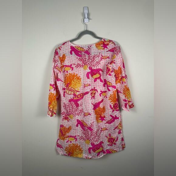 Gretchen Scott Turtle Time Tunic Cotton Size Medium EUC Pink Orange - Picture 5 of 8
